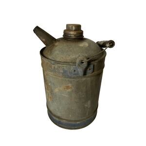 Vintage Galvanized Oil Can with Wooden Handle 10.5" H x 6" W